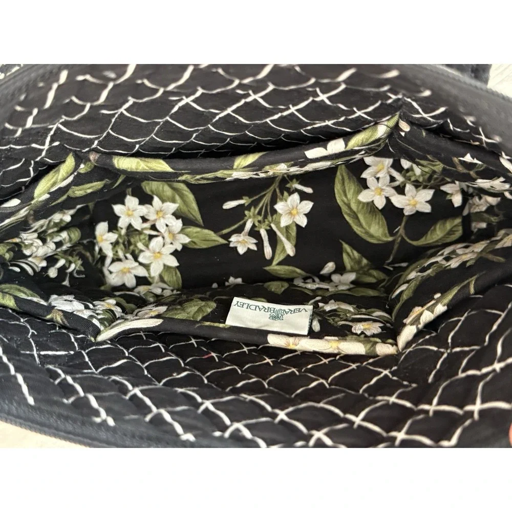 Retired Vera Bradley Black Jasmine Floral Quilted Medium Tote & Makeup Bag EUC